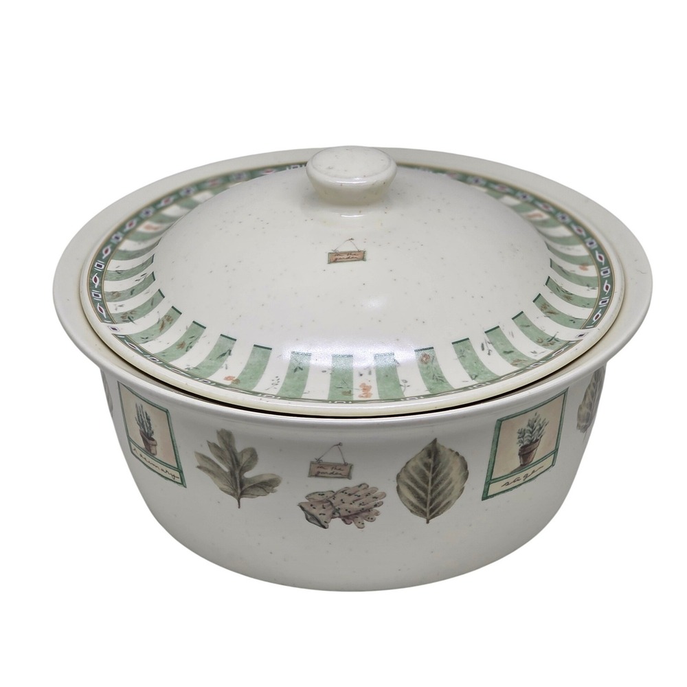 Pfaltzgraff Casserole Dish Naturewood 2.5 Qt‎ Round Covered Baker Green Cream